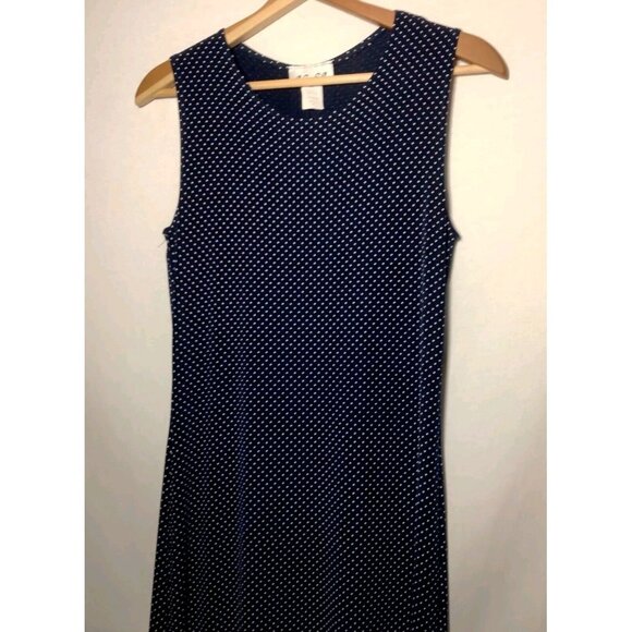 Es Se Slip Dress M Nylon Stretch Blue White Polka Dot Sleeveless Stretch - Picture 3 of 6